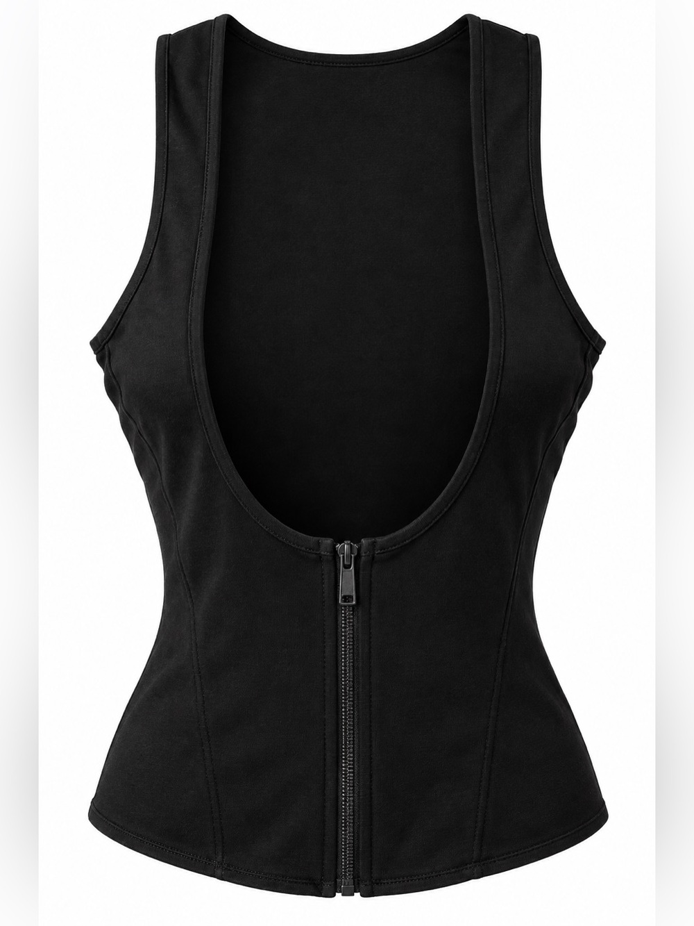 Black Zip Front Plunging Vest Top Goth Clubwear Corset Look Size S